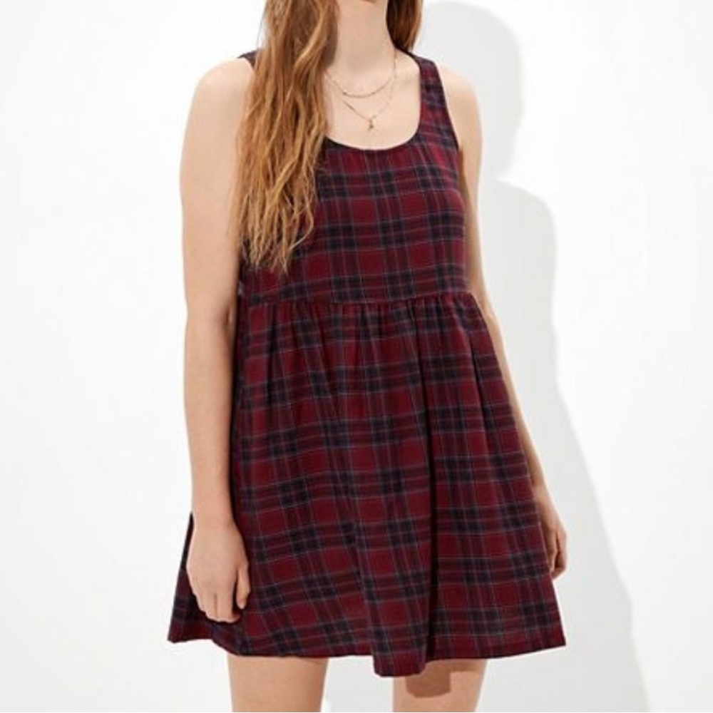 American Eagle Plaid Babydoll Mini Dress
